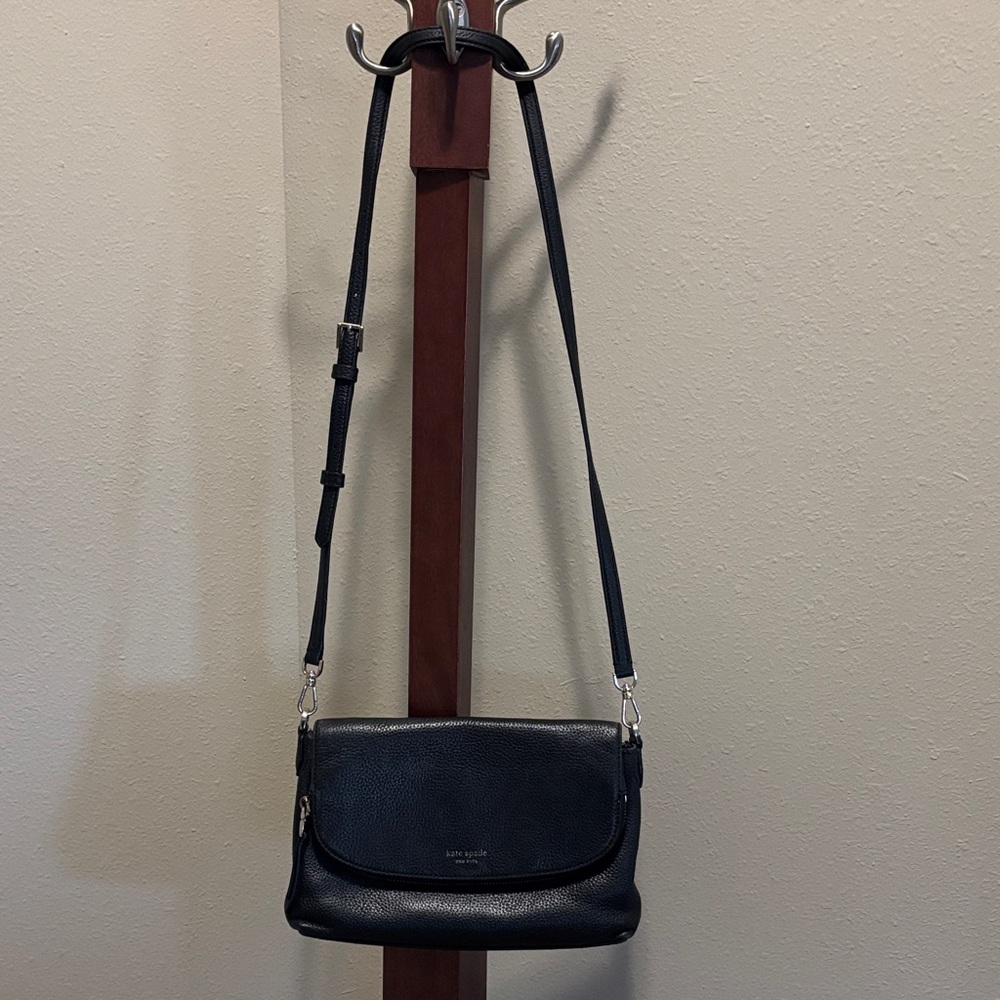 kate spade Black Pebbled Leather Crossbody with Silver Hardware